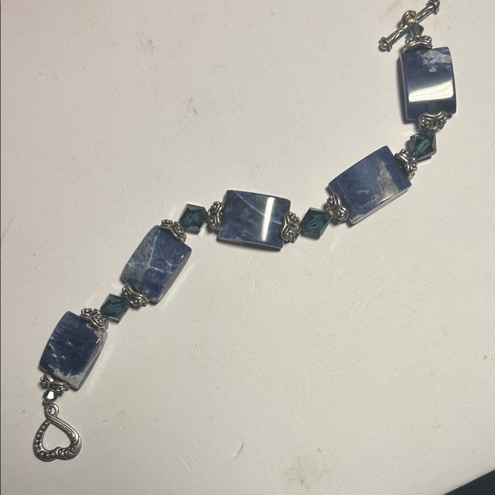 Natural Blue Sodalite Stone & Crystal Beaded Bracelet - Picture 2 of 8